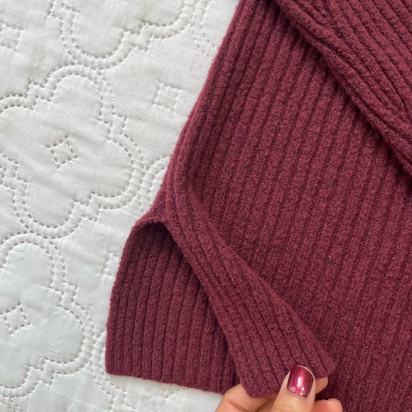 Abercrombie & Fitch Wool Blend Ribbed Button Front Cardigan Sweater Burgundy L - Picture 11 of 16